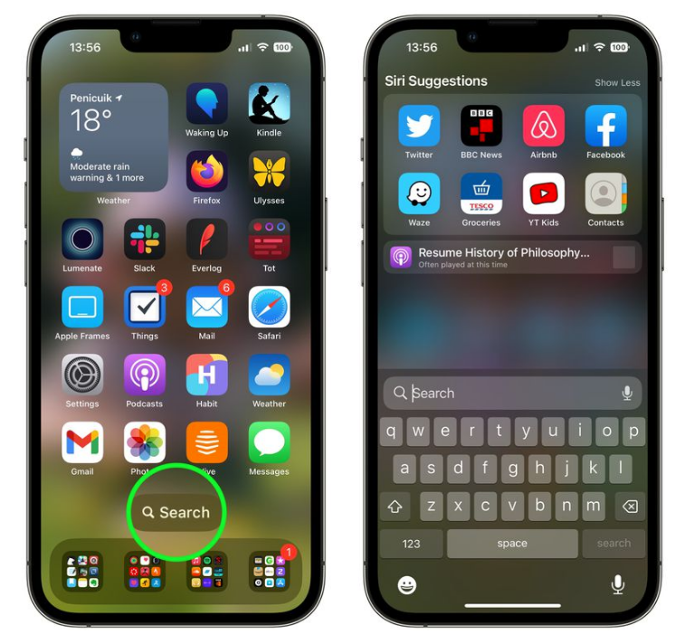 封开苹果手机维修分享升级到 iOS 16 后，如何删除主屏幕上的搜索按钮 